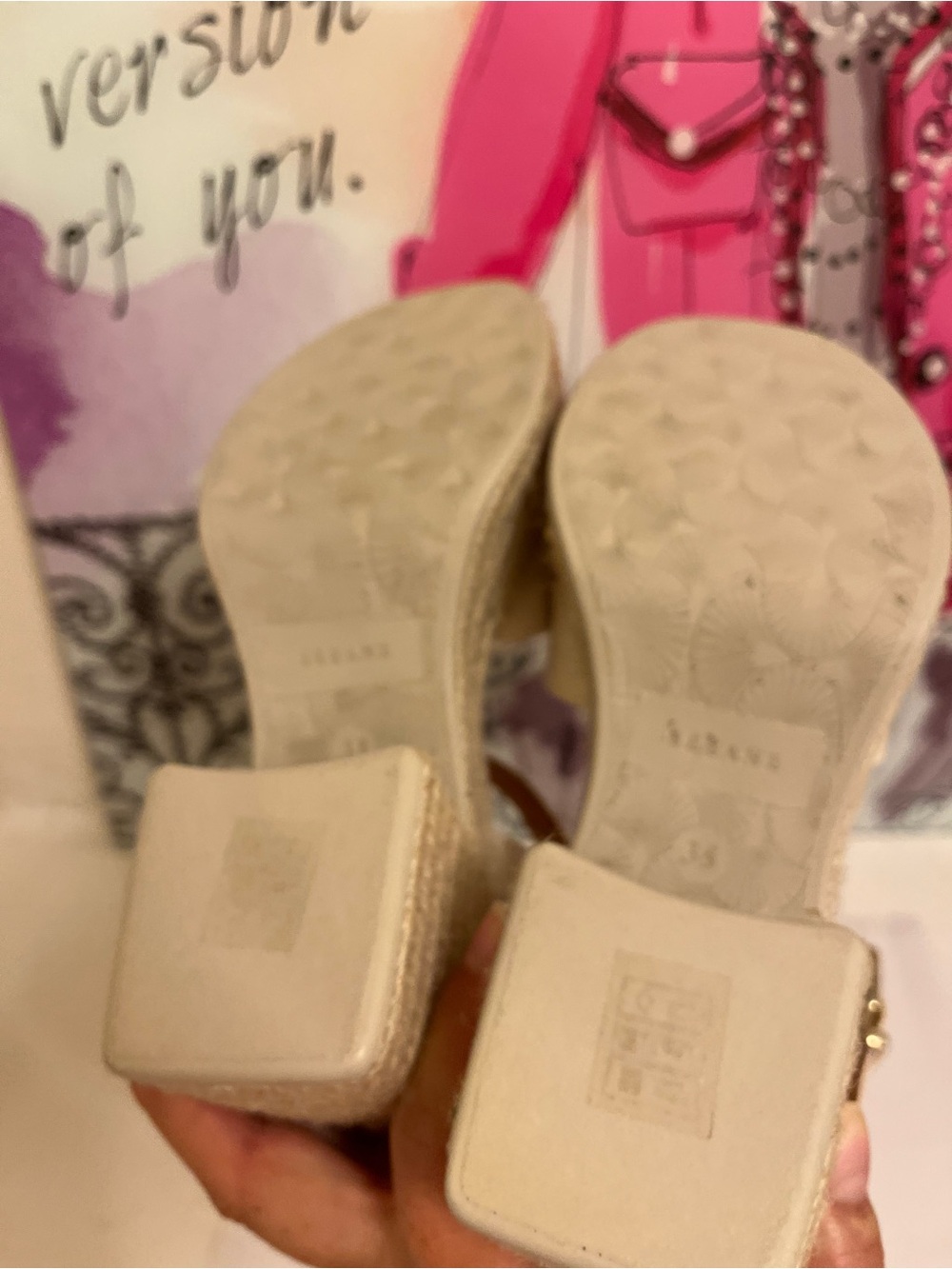 Les Souliers Sézane Block Heel Espadrille Sandals — Cream — Size EU 35 (US 5) - Picture 7 of 8